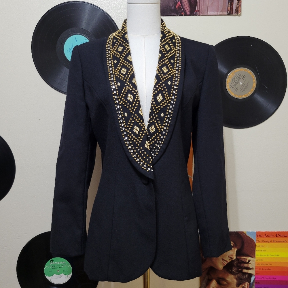 Seiferts | Vintage Embellished Black 100% Wool Blazer